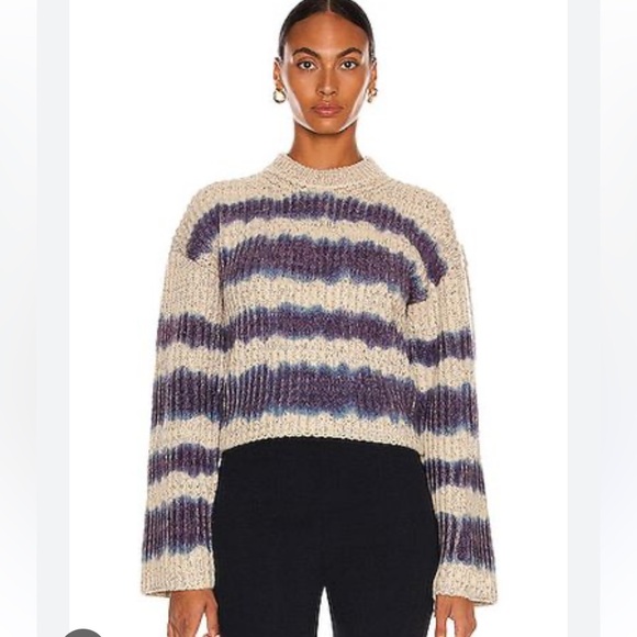 ACNE STUDIOS Kelecta Stripe Wool Blend Sweater In Beige/Blue - Picture 1 of 11